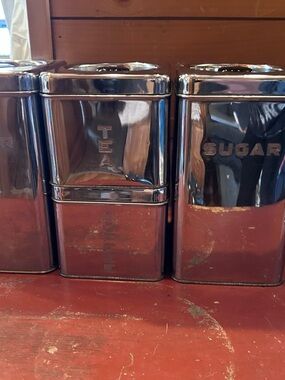 Chrome Tea, Coffee, Flour & Sugar Canister Set - Stainless Steel Kitchen Storage